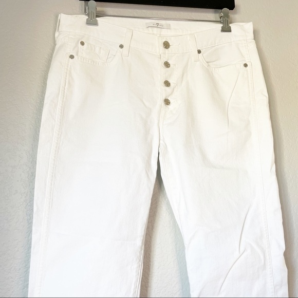 7 FOR ALL MANKIND Button Fly High Rise Raw Hem White Jeans 32 - Picture 3 of 8